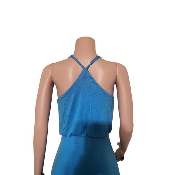 Identity women's  V-neck spaghetti straps surplice turquoise casual midi dress S - Picture 6 of 7